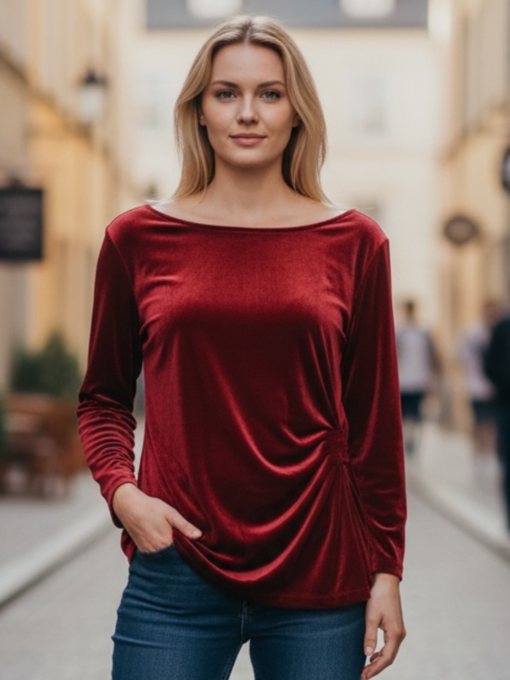 Jones New York red velvet blouse, size L